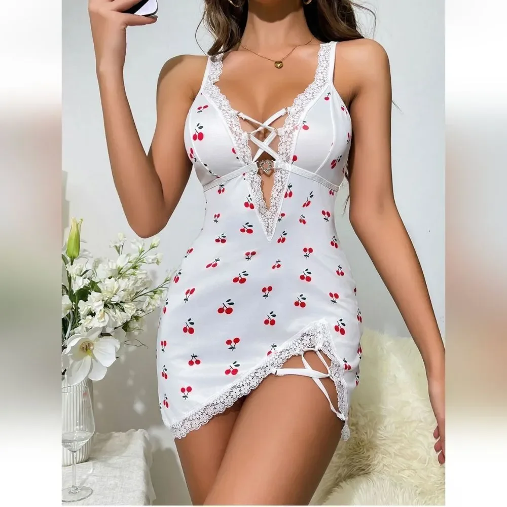 Women Sexy Lingerie Sleepwear Babydoll Chemise Sheer Nightwear Slip Dress Set US